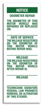 Odometer Repair and Mileage Verification Label - Legal Compliance Automotive Sticker for Accurate Date, Mileage Before & After Repair - 1-1/2" × 4" Vehicle Service Documentation