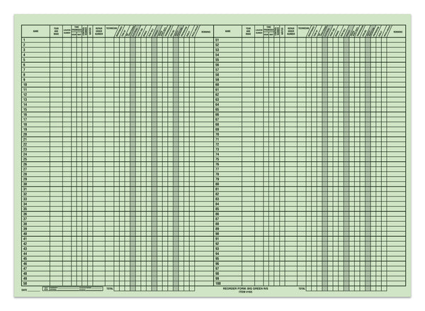 Big Green Route Sheet for Vehicle Tracking from Start to Finish - 28" x 20", 60# Green Stock, 100 Lines per Sheet - 50 Sheets per Pad
