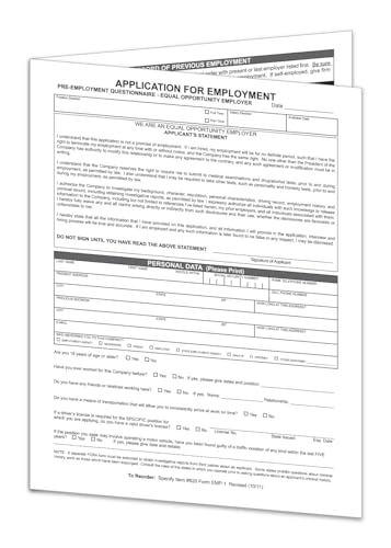 Application for Employment (Form EMP-1) - State and Federal Fair Employment Practice Law Compliant 4-Page Folded Document, 8-1/2" × 11", 1-Part Cut Sheet, 60# White Offset Paper