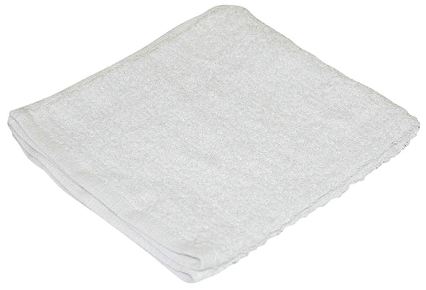 White Cotton Terry Towels - 14" × 17" Premium Cloth Shop Towels - Ultra-Absorbent, Washable, and Reusable Hemmed Towels - Ideal for Drying and Polishing