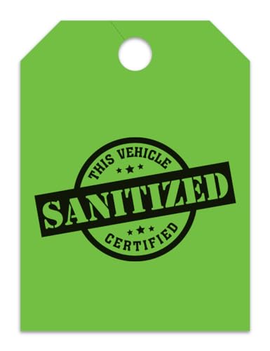 Jumbo Sanitized/Sanitized Vehicle Car Dealer Mirror Hang Tags - Large Size (8-1/2" × 11-1/2") Tags for Auto Dealership Supplies - Durable 11-Point Stock Material