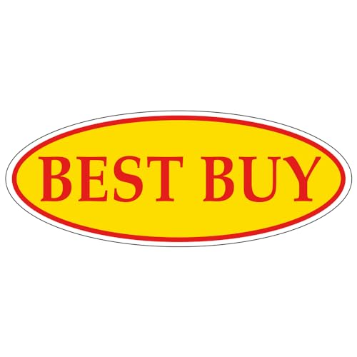 BEST BUY Red on Yellow Oval Window Sticker for Car Dealerships - 14" x 5-1/2" Size - Premium Weatherproof Vinyl for Long-Lasting Visibility