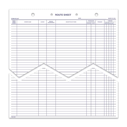 Premium Daily Service Route Sheets - 12" x 15" Heavy-Duty 100# White Tag Stock with Blue Ink Print - Ideal for Service Departments