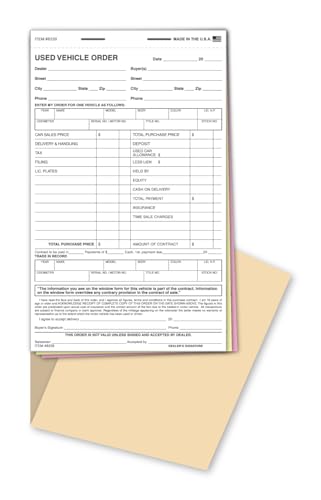 Professional Grade Used Vehicle Order Books - Carbonless Snap-Out Books for Worksheet or Final Sales Agreement - 5-1/2" × 9", 3-Part (White, Canary, Pink) - Pack of 50 Sheets/Book