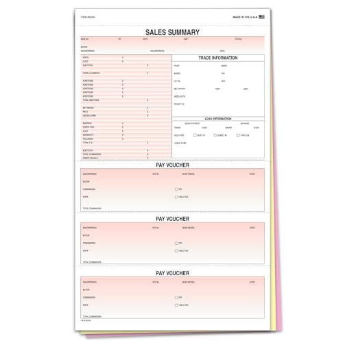 Sales Summary Forms for Business Documentation- 3-Part Snap-Out Carbonless Sheets - White, Canary, Pink - Black Ink - 8-1/2" x 14" Size