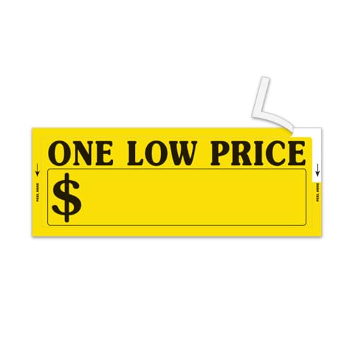 One Low Price Window Stickers for Dealerships and Retail - Heavy Yellow Card Stock - Peel-Off Edge for Easy Application on Vehicle Windows - Large 12" × 4-1/2" Size