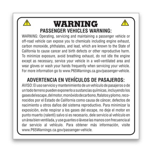 English/Spanish Prop 65 Sticker - 4" x 4" California Proposition 65 Compliance Sticker - White Background 3 Mil Vinyl, Internal Window Installation