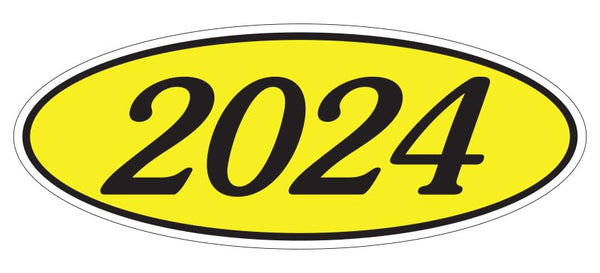 Oval Year Window Stickers - Black on Yellow Window Stickers - Durable, Weatherproof Vinyl with Easy On/Off Adhesive - Back Slit for Seamless Installation - 14" × 5-1/2