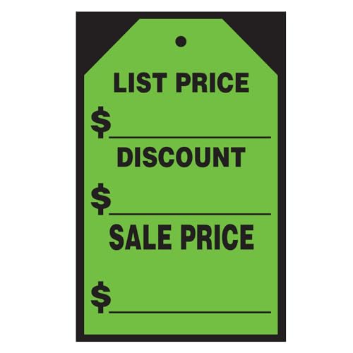 Vibrant Green List Price/Discount/Sale Price Window Stickers & Hang Tags - Large 7" x 11" Size - Ideal for Car Dealerships and Retail Stores