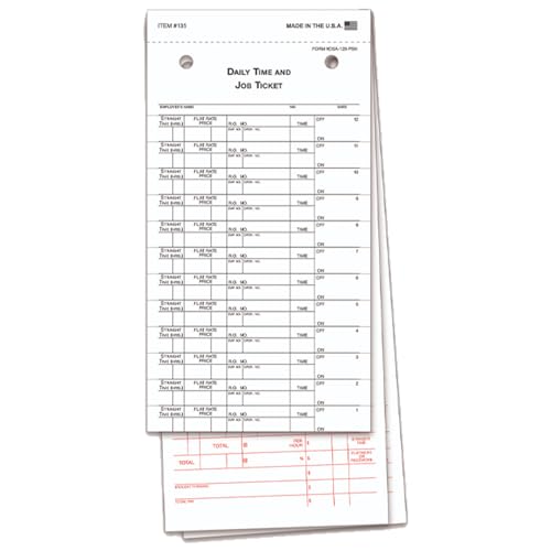 Premium Job Time Tickets for Mechanic Tracking (Form DSA-126-PSN) - Enhanced Carbon for Legibility - 3-Part Snap-Out Design - 4-1/4" × 11-1/8" - Pink & White Tag - Prints in Black Ink