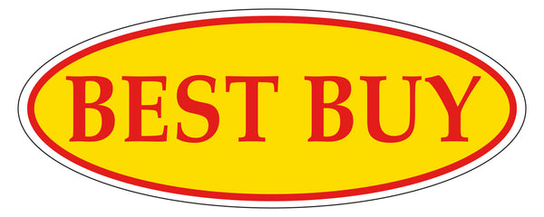 Oval Window Stickers 14" x 5.5" - Red on Yellow High Visibility Car Dealership Vinyl Decals, Weatherproof Peel & Stick Auto Inventory Window Stickers (Best Buy, Certified Pre Owned, Sale, Clearance...) - Pack of 12