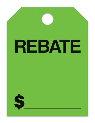 Jumbo "Rebate" Car Dealer Mirror Hang Tags - Fluorescent Colors Large Size (8-1/2" × 11-1/2") Tags for Auto Dealership Supplies - Durable 11-Point Stock Material