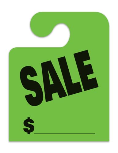 Jumbo "Sale" J-Hook Style Mirror Hang Tags - Fluorescent Green Large Size (8-1/2" × 11") Car Dealer Tags for Auto Dealership Supplies - Durable 11-Point Stock Material