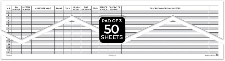 Automotive Route and Appointment Sheet - Large 22" x 17" White Paper Pad with 57 Lines/Sheet (Black Print) - Efficient Tracking System