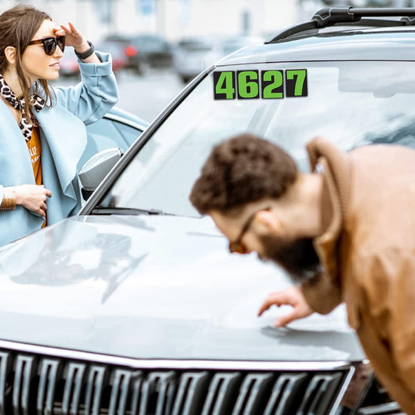 Number Window Stickers - Fluorescent Green & Black Car Dealer Number Stickers - Durable, Weatherproof Vinyl with Easy On/Off Adhesive - Back Slit for Seamless Installation - 9-1/2"