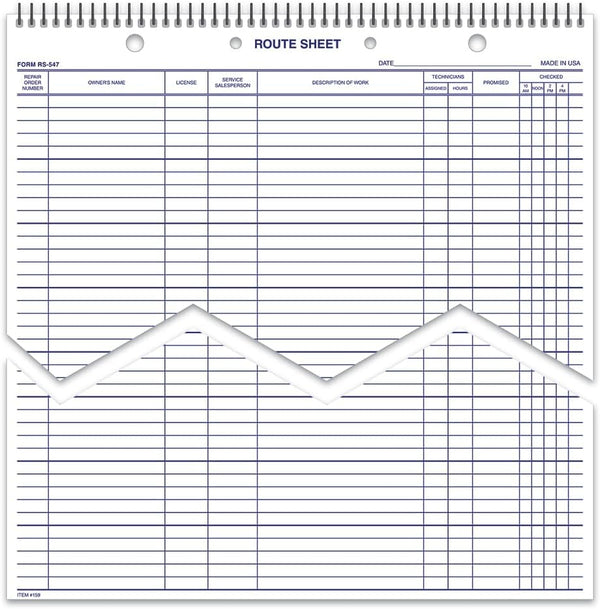 Premium Daily Service Route Sheets - 12" x 15" Heavy-Duty 100# White Tag Stock with Blue Ink Print - Ideal for Service Departments