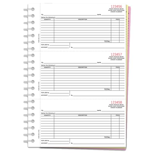 Purchase Order Books (Form DSA-127-NC) - 3-Part (White, Canary, Pink) Carbonless Paper - 3 Orders/Page (3-2/3" ×6-1/2") - 7.5" x 11" Heavy Duty Coil Bound Books