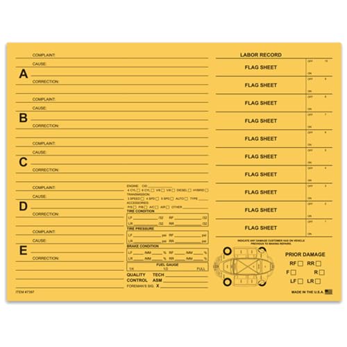 Heavy Duty Repair Orders - 11" × 8-1/2", 1-Part, 90# Index Printed Stock - Compatible with Various Work Order Systems - Car Dealership Repair Documentation