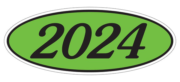 Oval Year Window Stickers - Black on Green Window Stickers - Durable, Weatherproof Vinyl with Easy On/Off Adhesive - Back Slit for Seamless Installation - 14" × 5-1/2