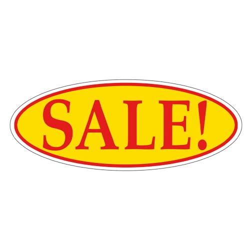 SALE! Red on Yellow Oval Window Sticker for Car Dealerships - 14" x 5-1/2" Size - Premium Weatherproof Vinyl for Long-Lasting Visibility