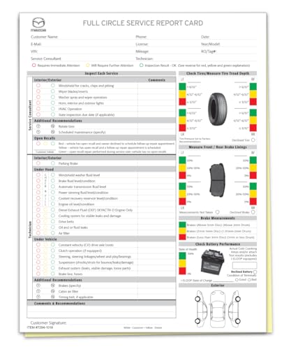 Multi-Point Inspection Form - Compatible with Mazda 2 Part Carbonless Vehicle Checklist - Manufacturer Specific Inspection Report - 8-1/2"×11" Edge Glued - White, Canary