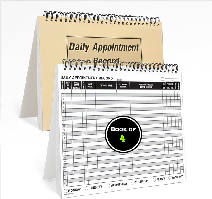 Daily Appointment Record Log Books – 8.5" × 11" Spiral Bound Planner – Durable 90# Paper Notebook for Auto Repair Shops, Mechanics, Service Advisors & Daily Tracking - 100 Pages/Book