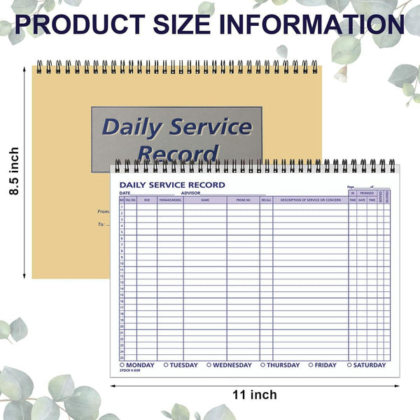 Daily Car Service Record Book – 8.5" x 11" Spiral Bound Auto Service Log – Blue Ink Durable 90# Paper – Automotive Service & Repair Tracking – Dealership Workshop Record - 100 Pages/Book