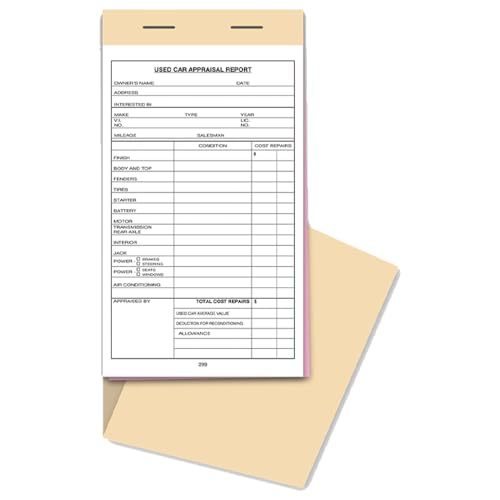 Used Vehicle Appraisal Book (Form 299) - 2-Part Snap-Out Forms with Heavy-Duty Wrap-Around Cover - 25 Forms per Book, Size 4.25" × 7.75"