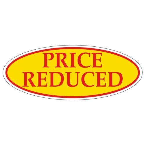 PRICE REDUCED Red on Yellow Oval Window Sticker for Car Dealerships - 14" x 5-1/2" Size - Premium Weatherproof Vinyl for Long-Lasting Visibility