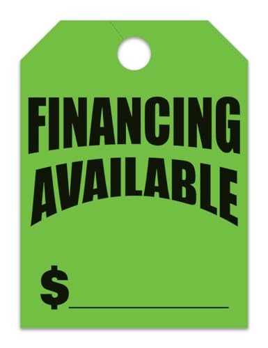 Jumbo "Financing Available" Car Dealer Mirror Hang Tags - Fluorescent Colors Large Size (8-1/2" × 11-1/2") Tags for Auto Dealership Supplies - Durable 11-Point Stock Material