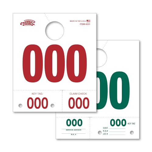 Service Dispatch Numbers White Color - Efficient Vehicle Management, Durable 3-Part Perforated Hang Tags for Claim Checks, Improved Mirror Communication