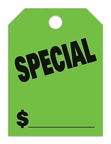 Jumbo "Special" Car Dealer Mirror Hang Tags - Fluorescent Colors Large Size (8-1/2" × 11-1/2") Tags for Auto Dealership Supplies - Durable 11-Point Stock Material