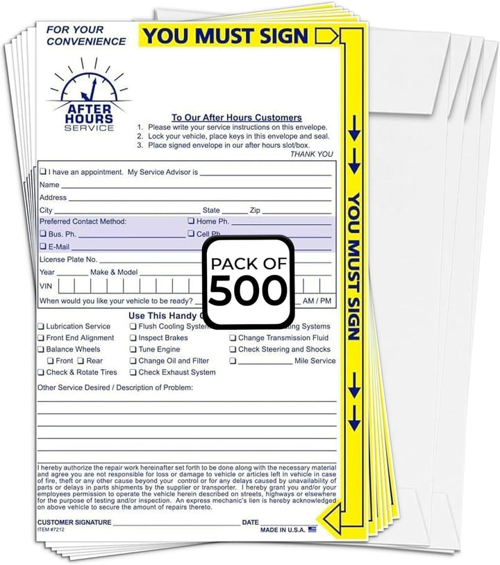 After Hours Key Drop Envelopes 6" x 9" – Heavy Duty 24 lb White Wove Open End Paper Envelopes for Car Dealerships, Auto Repair Shops, Service Centers & Night Drop Boxes, Top Opening