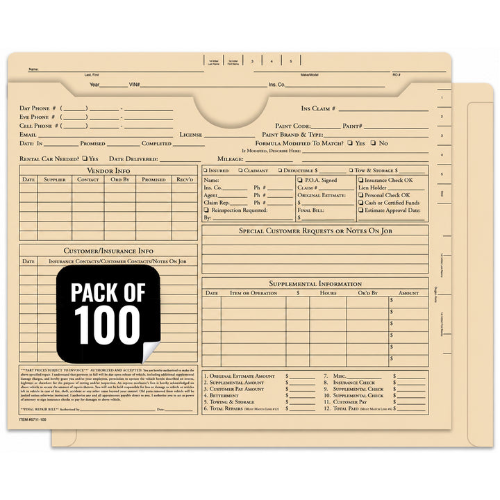Ultra Heavy Duty Body Shop Jackets 11.75" x 9.5" - 150# Stock Automotive Deal Jackets, Repair Order File Folders for Car Dealerships, Auto Repair Shops & Service Centers - Available in Buff, White, Blue, Green & Yellow