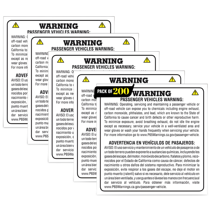 English/Spanish Prop 65 Warning Stickers 4" x 4" - California Proposition 65 Compliance Labels, 3 Mil Durable Vinyl, Internal Window Safety Decals for Businesses, Retail, Vehicles & Offices