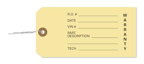 warranty parts tags