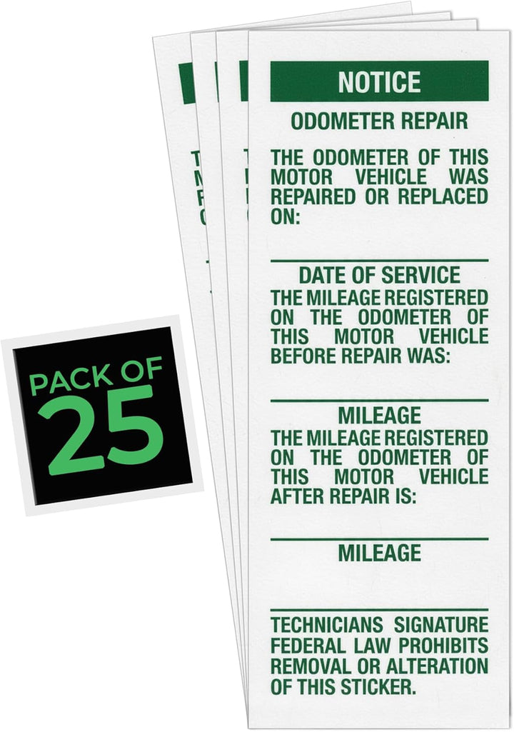 Odometer Repair Label Mileage Verification Sticker - 1.5 x 4 Vehicle Odometer Disclosure Label for Car Dealership Auto Repair Service Mileage Record Sticker