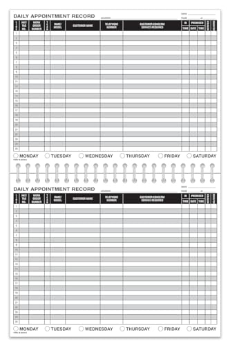 Daily Appointment Record Book - Spiral Bound 8-1/2” x 11”, Durable 90# Stock Paper Book for Tracking Automotive Repair Appointments