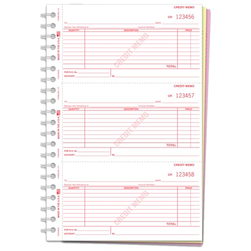 Credit Memo Books (Form RL-113) - 7-1/2" x 11" Size, 3-Part (White, Canary, Pink) Carbonless Forms - 150 Memo/Book (3-2/3" x 6-1/2" Size) - Red Ink Printing with Red Numbering