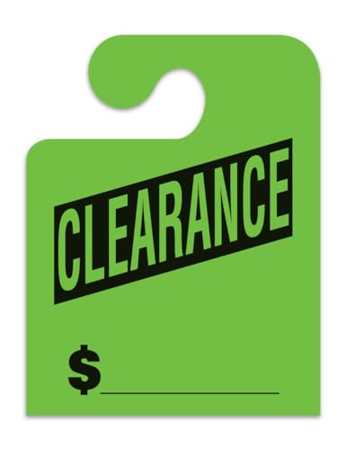 Jumbo "Clearance" J-Hook Style Mirror Hang Tags - Fluorescent Green Large Size (8-1/2" × 11") Car Dealer Tags for Auto Dealership Supplies - Durable 11-Point Stock Material