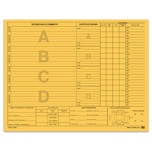 Heavy Duty Repair Orders - 11" × 8-1/2", 1-Part, 90# Index Printed Stock - Compatible with Various Work Order Systems - Car Dealership Repair Documentation