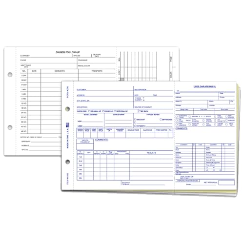 Used Vehicle Appraisal Forms (Form 290) - Size 9-1/8" x 5-1/2" - 3-Part Snap-Out Carbonless Forms - White/Canary/White Tag Sheets (100 Forms per Pack)