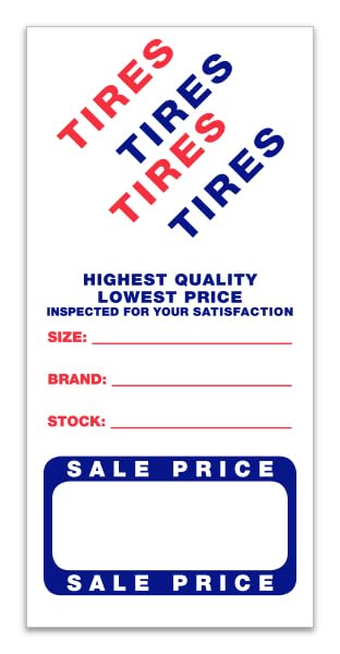 Tire Advertising Labels for Automotive Dealerships - 2-3/4" x 5-3/4" Easy Peel-off Weatherproof Vinyl Labels for New and Used Tire Display - Pack of 500 Labels/Roll