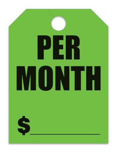 Jumbo "Per Month" Car Dealer Mirror Hang Tags - Fluorescent Colors Large Size (8-1/2" × 11-1/2") Tags for Auto Dealership Supplies - Durable 11-Point Stock Material