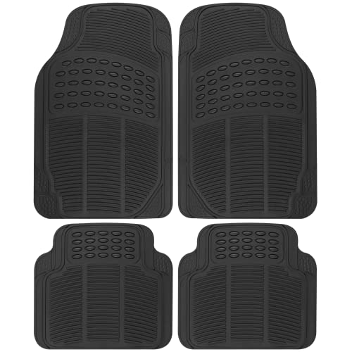Heavy Duty Universal Fit Rubber Car Floor Mats (Front & Rear) - All-Weather Protection, Anti-Slip Design, Trim-to-Fit for Cars, SUVs, Trucks, Vans - 1 Set (4 Pieces)