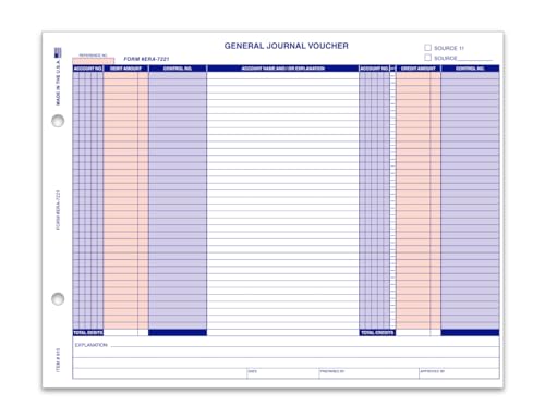 General Journal Vouchers (Form ERA-7221) - Compatible with ERA* & VIM* Accounting System - 8-1/2" × 11" 1-Part Cut Sheet, 20# White Paper - Ideal for Financial Recording