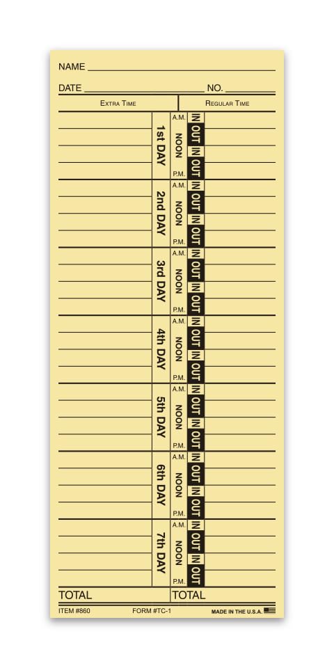 Time Clock Cards for Regular & Extra Time Tracking