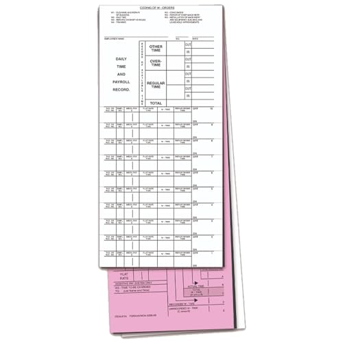 Premium Job Time Tickets for Mechanic Tracking (Form JT-VWOA-3286-AB) - Enhanced Carbon for Legibility - 3-Part Snap-Out Design - 4-1/4" × 11-1/8" - Pink & White Tag - Prints in Black Ink