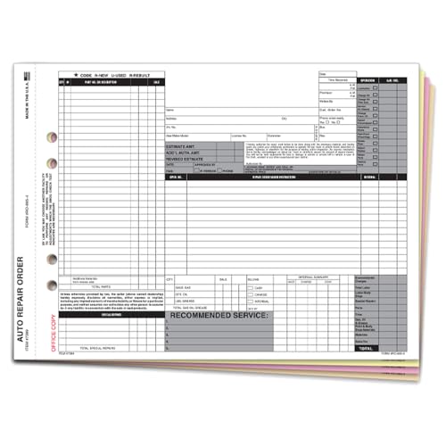 Repair Orders for Automotive Repair Shops, Garages, and Service Centers - 7-5/8" × 8-1/2" 3-Part Snap-Out Forms - Carbonless White, Canary, and Buff Tag